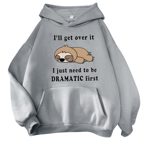 Modetrykt Pullover Hættetrøje Casual Tyk Plys Varmende Top Til Kvinder Mænd Unisex L Grey