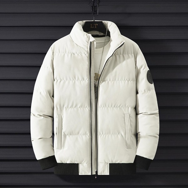 Varm, avslappet vinterjakke for menn, enkel stil, vindtett topp med ståkrage, mykt stoff, tykk og varm topp Khaki XL