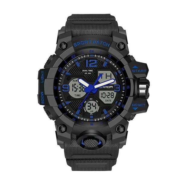 Herr multifunktionell watch Vattentät självlysande datumväckarklocka Digital watch Black