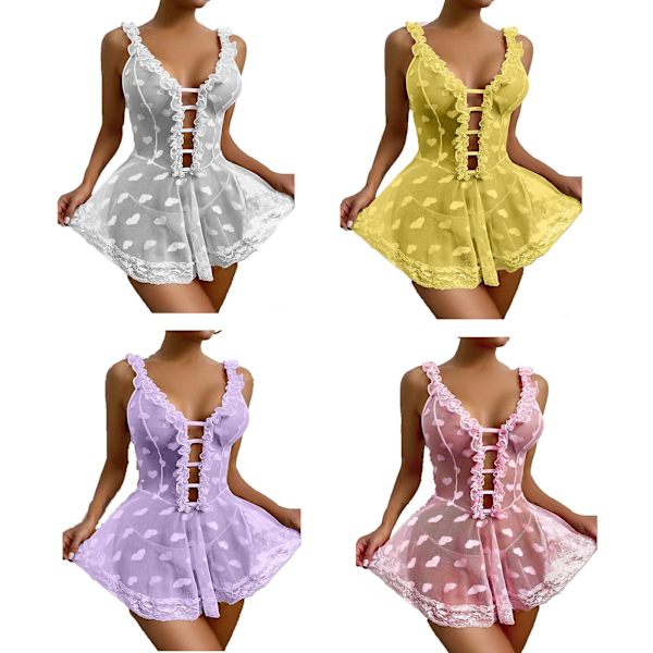 Bästsäljare - Sexig Dam Spets Babydoll Nattlinne Dam Underkläder Sovkläder Plus Storlek Light purple L