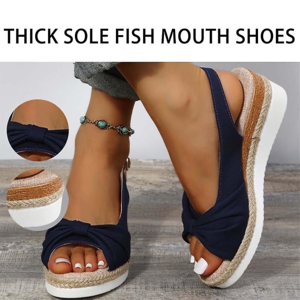 Slope-klackade sandaler för damer med öppen tå, tjock sula Strandskor, slitstarka, halkfria sandaler Blue 37