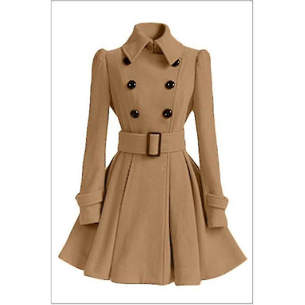 Elegant dame vinterfrakke med bælte, lang jakke, 6 farver Brown XL