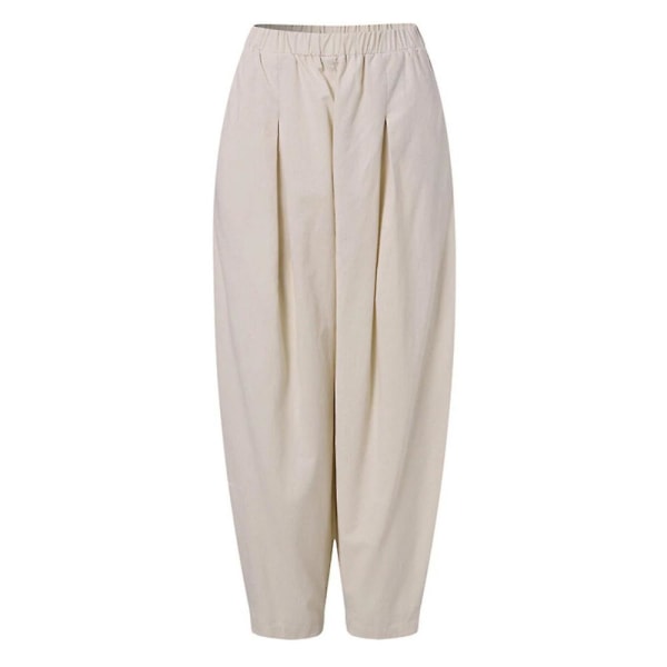 Dame Bomuld Hør Look Harem Bukser Løse Ali Baba Lange Bukser Plus Størrelse Apricot L