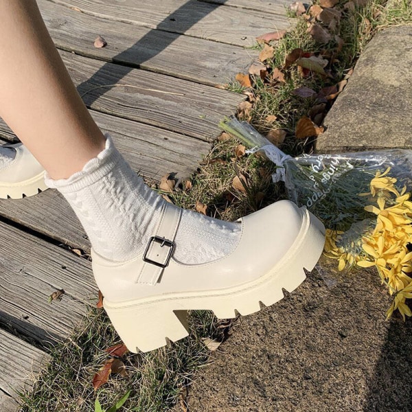 Dam Vintage Chunky Platform Walking Shoe Halkfri Mary Jane Beige Beige 43