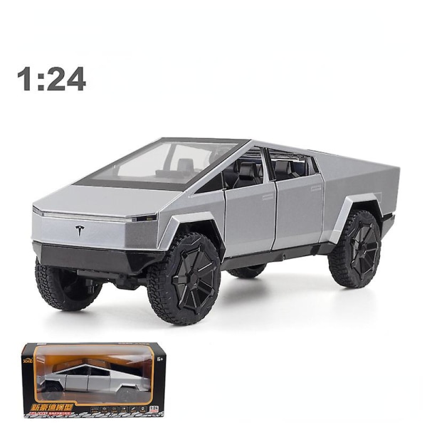 1:24 Tesla Pickup Simuleringsbil Modell Dekoration Leksaker Silver