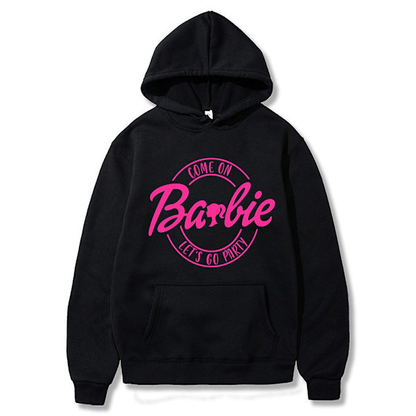 Barbie-kirjainpainatus naisten hupparit collegepaita pariskunnille rento pitkähihainen hupullinen pusero Black L