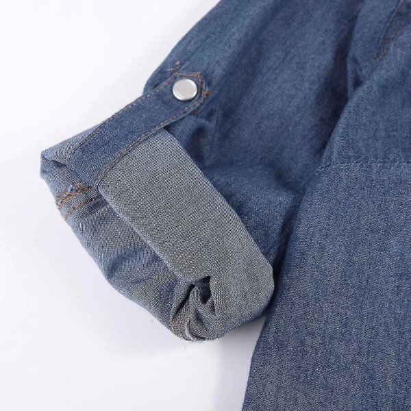Dame Mode Casual 3/4 Ærme Knap Crop Jean Top Knude Slips Denim Skjorte Jakke Blue S