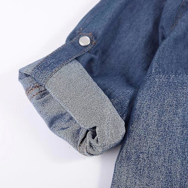 Mote dame fritid 3/4 erme knapp ned crop jean topp knute knyte denim skjorte jakke Blue M