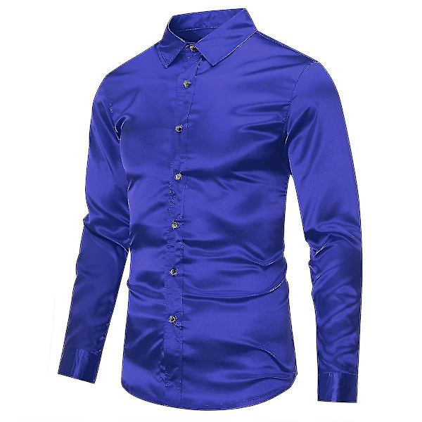 Herr Casual Mode Glänsande Långärmad Slim-fit Formell Skjorta Blue M