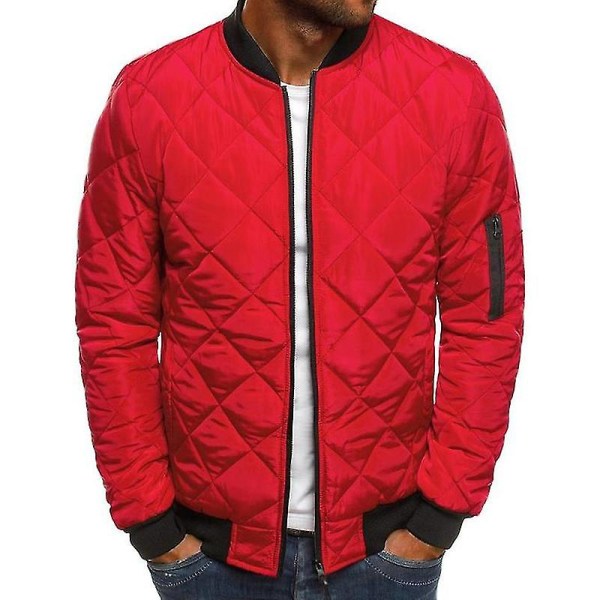 Herre Vatteret Foret Puffer Jakke Bomber Jakke Overtøj Toppe Red 2XL