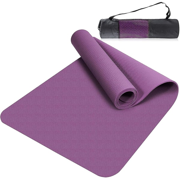 Yogamattor, Gymnastik, Träningsmatta, Tunn, Halkskyddad Yogamatta, Utomhus Sportmatta För Pilates, Sport Och Träning, 183 X 61 X 0,6 Cm, Lila