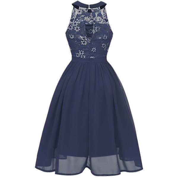 Ermeløs A-linje Brudepike Bryllup Ballkjole Festkjole for Kvinner Navy blue M