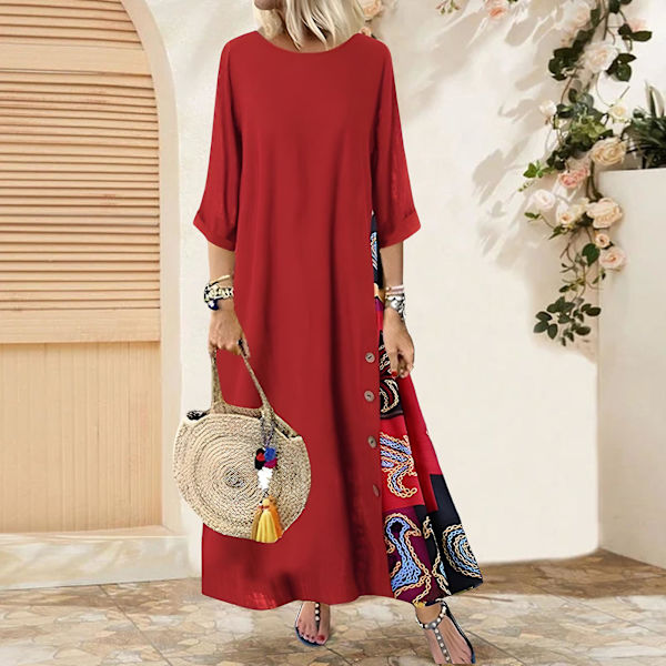 Dame Retro 3/4 Ærme Kjole Blomsterprint Plus Size Kjole Til Strandbrug Gray 4XL