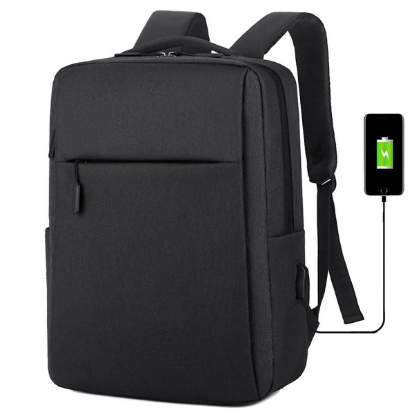 Laptop-ryggsekk med stor kapasitet, USB-ladeport, reise-ergonomi, skolesekk Black