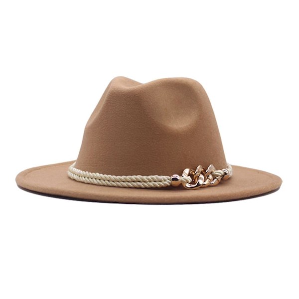 Klassisk bredbrättad Panama Fedora-hatt i ull för dam khaki