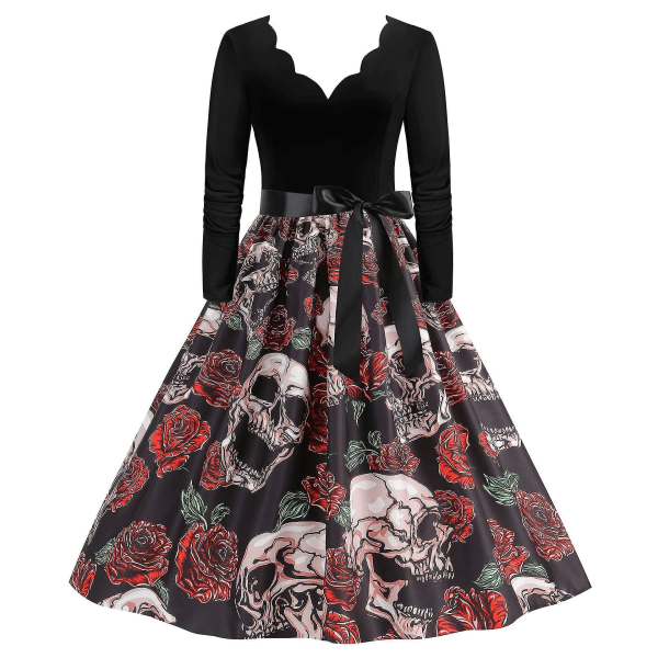 Halloween Kostume Kjoler Dame Skelet Græskar Trykt Casual Hem Kjole Fest COLOR 5 M