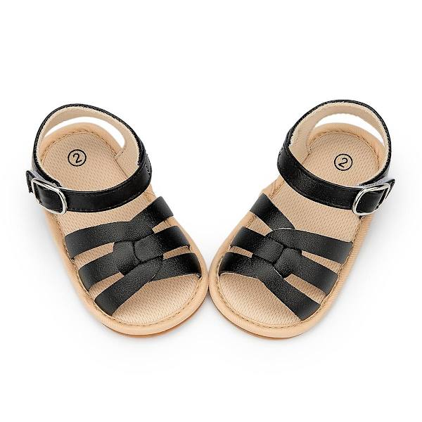 Bebisskor Spädbarnssandaler Läder Gummi Platt Halkfri Mjuksula Toddler Flickpojke Första Gåare Spjälsängsskor Storlek 0-18M Black 0-6 Months