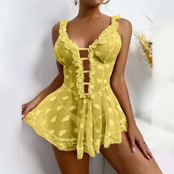 Bästsäljare - Sexig Dam Spets Babydoll Nattlinne Dam Underkläder Sovkläder Plus Storlek Light pink L