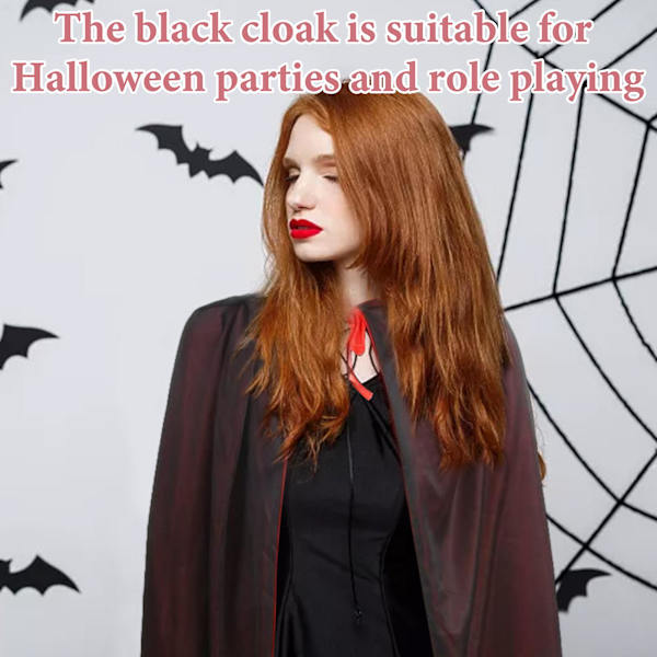 Halloween Vampyyriviitta Musta ja Punainen Käännettävä Halloween-viitta Cosplay-juhlat Viitta Dracula-asu Aikuisille Black And Red 140cm
