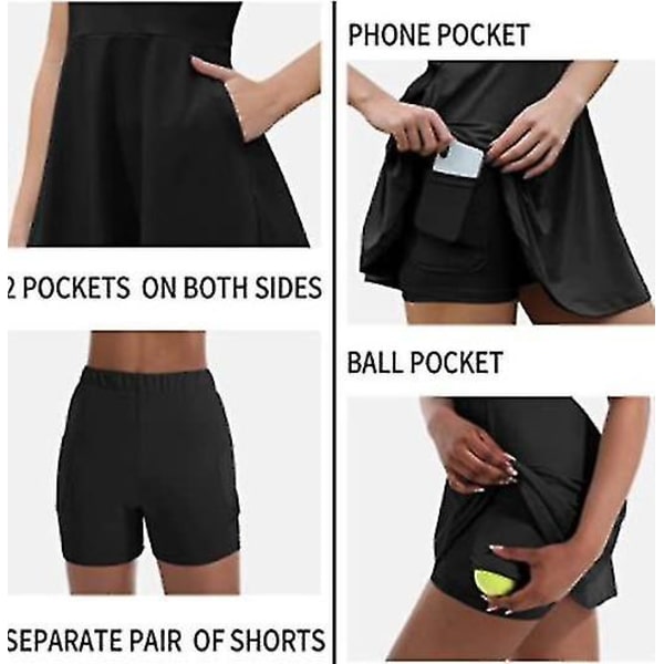 Tennisklänningar Golfklänningar Med Inbyggda Shorts black m
