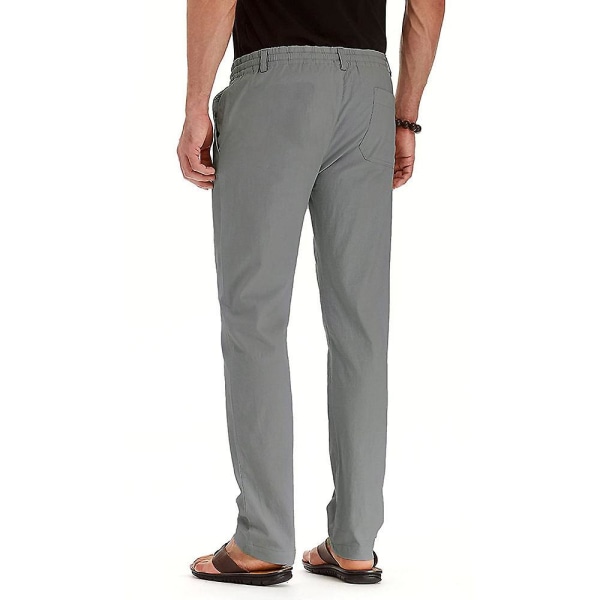 Herre Solid Elastisk Midje Lange Bukser Snøring Rett Ben Casual Bukser Grey L