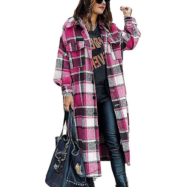 Dam Långärmad Ytterkläder Vinter Varm Skjortjacka Knäppning Shacket Jackor Rose Red XXL