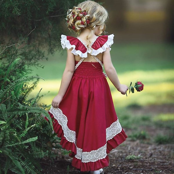 Børne Småbørn Pige Swing Kjole Brudepige Bryllup Fest Prinsesse Kjoler Red 4-5 Years