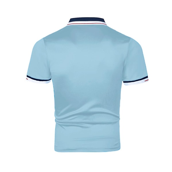 Herr Solid Lapel Hals Kortärmad Polotröja Golf T-shirt Tee Toppar Lake Blue M