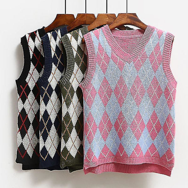 Strikket Vest, Afslappet Pullover Elastisk Sweater Black M