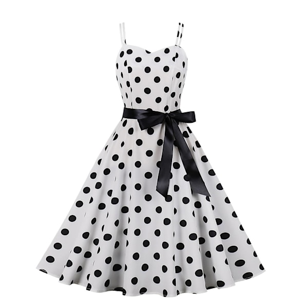 Naisten Tyylikäs Rento Mekko Retro Cocktailmekko Spagettiolkaiminen Kesämekko Lomalle Black Dot On White Background XL