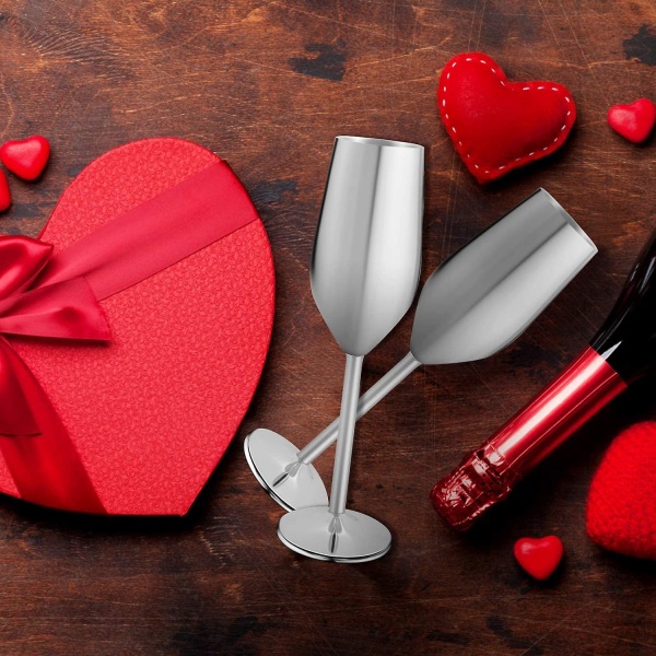 2 st Beautify Okrossbara Champagneglas i Rostfritt Stål Sliver