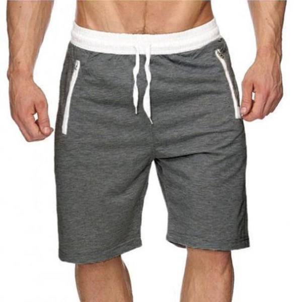 Herr Plain Dragsko Strand Halva Byxor Sommar Casual Elastisk Midja Simning Badbyxor Shorts Badkläder Dark Grey L