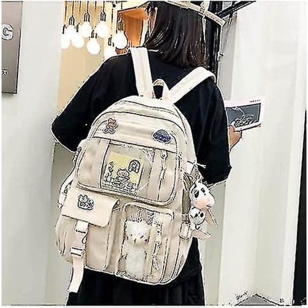 Kawaii Ryggsäck Med Kawaii Pin Och Tillbehör Ryggsäck Söt Estetisk Ryggsäck Söt Kawaii Ryggsäck För Skola(rosa) white