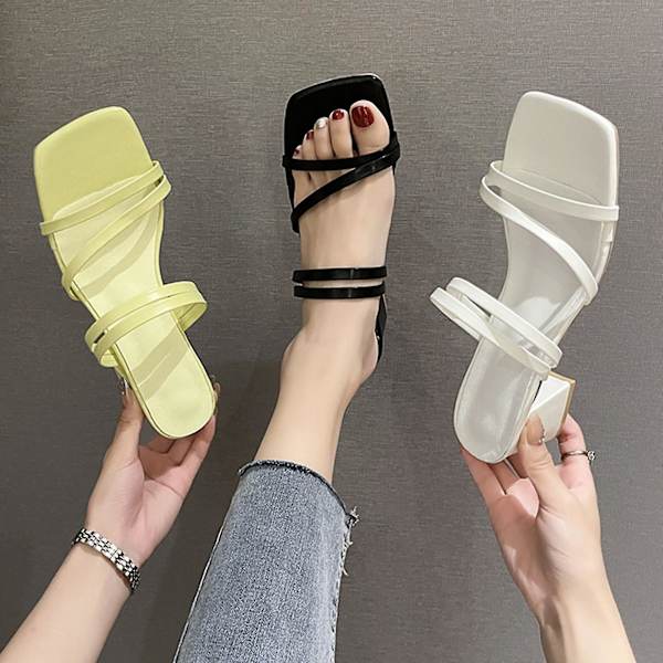 Sommersandaler for kvinner, firkantet tå, slip-on strandsandaler for dame, for fest, jobb og ferie White 39