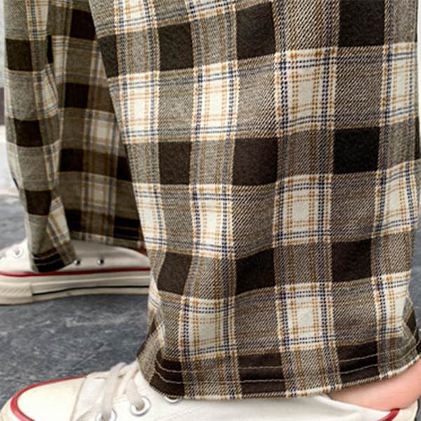 Rentoja naisten housuja, monipuoliset housut joustavalla vyötärönauhalla, väljä malli kevääseen ja kesään Dark Green Checkered L