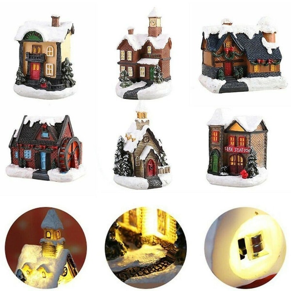 Julelys LED Lysende Mini Landsbyhus Scene Dekor Julepynt H