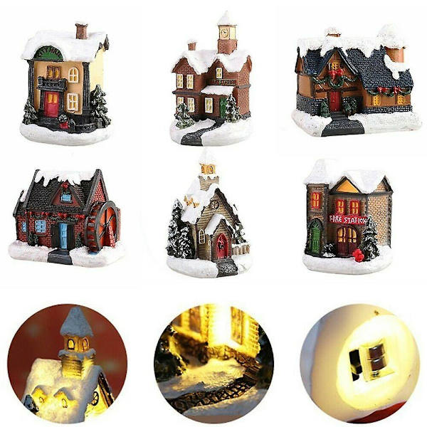 Julglans LED-lampor Lysande Mini Byhus Scen Dekorationer Julpynt H