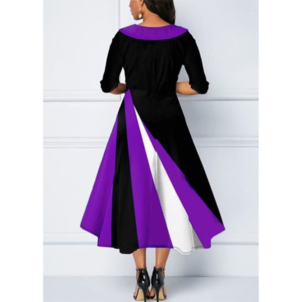 Elegant patchwork cocktailkjole til damer med knap, knælang swingkjole, velegnet til kvinders afslappede hverdag Ginger XL