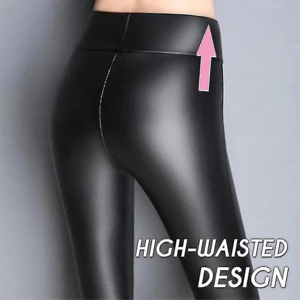 Stretchiga PU-läder Push Up Leggings Dam Tjockare Fleecefodrade Vintertights Byxor 3XL