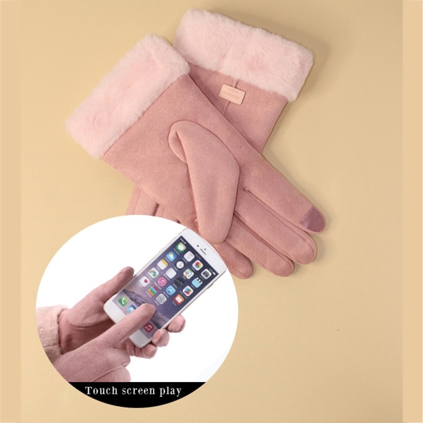 Dame Varme Snehandsker Åndbare Fluffy Ruskind Touch Screen Design Til Koldt Vejr Udendørs Skiløb Og Cykling Khaki