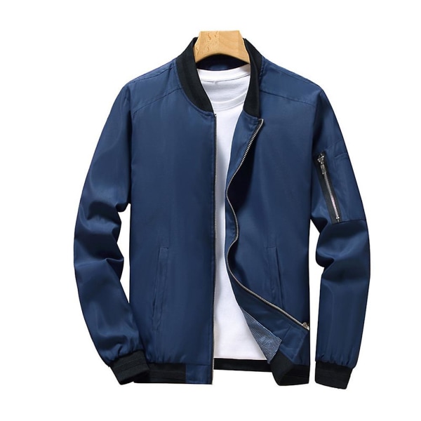 Herre Ensfarget Langermet Casual Glidelås Bomberjakker Militær Pilot Flygerjakke Yttertøy Dark Blue 2XL