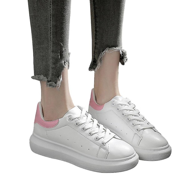 Mode Efterår Vinter Kvinder Casual Sko Lav Åndbar Snøring Loafers Damer Piger Hvide Fritid pink 40