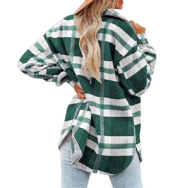 Dame Rutete Ullblanding Langermet Skjortejakke Shackets Green S