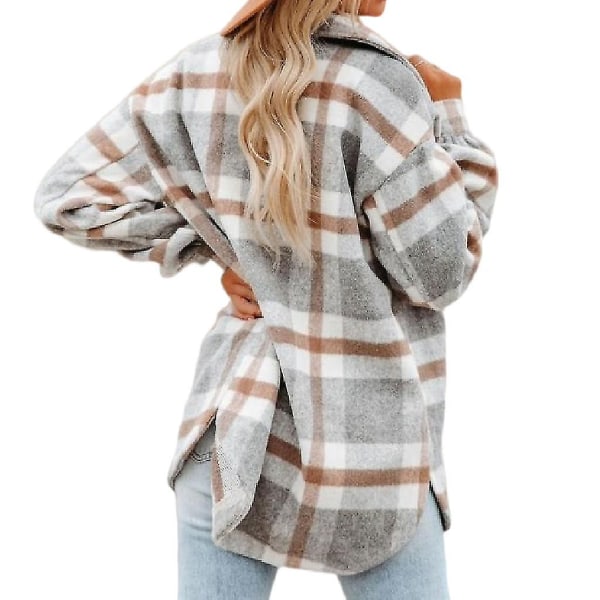 Dame Rutete Ullblanding Langermet Skjortejakke Shackets Grey S