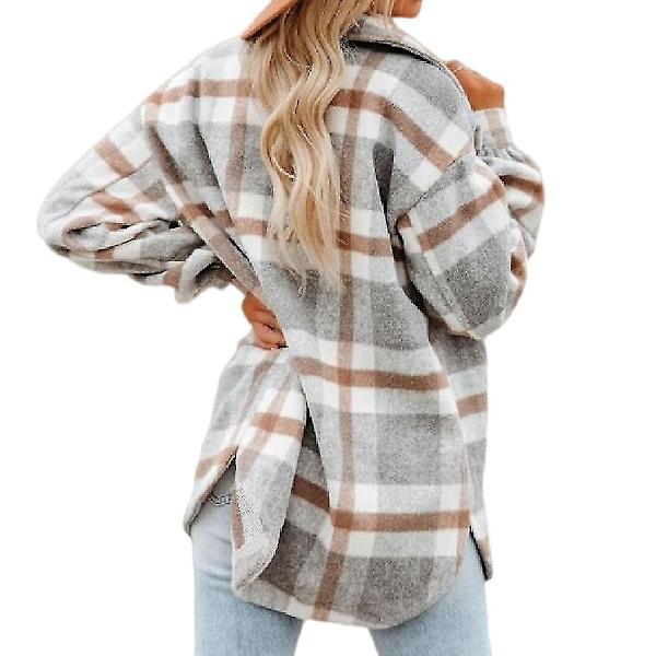 Naisten ruudullinen villasekoite pitkähihainen paitatakki Shackets Grey XL