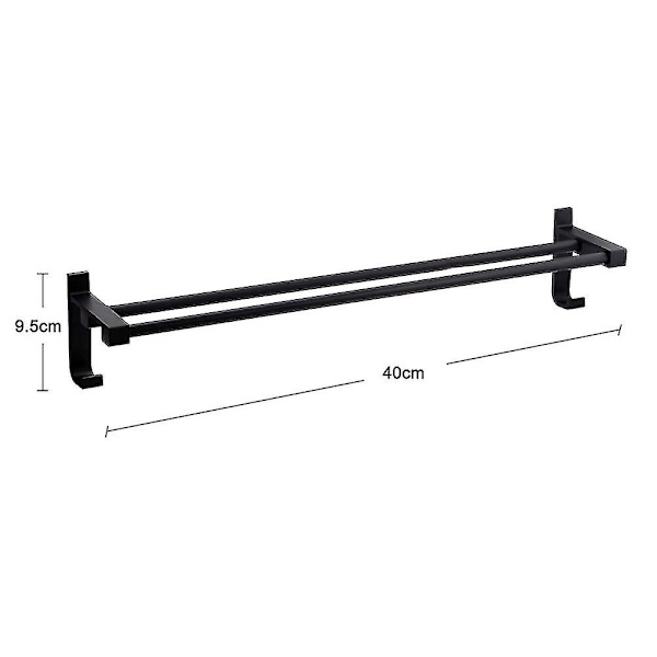 Perforeret Frit Håndklædestativ Aluminium Badeværelse Toilet Dobbelt Håndklæde Black 40cm
