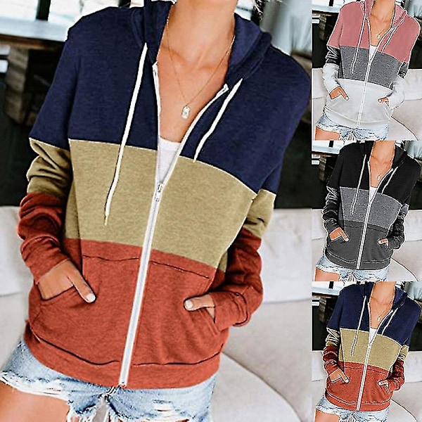 Dame Casual Color Block Hættetrøjer Toppe Langærmet Snøre Pullover Sweatshirts Med Lomme(r) (s-3xl) A Pink XL