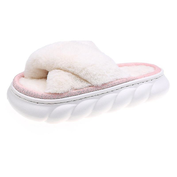 Casual Platform Hjemmesko til Kvinder Hyggelige Vinter Varme Fuzzy Slippers med Dobbelt Rem Criss Cross Pink EU 39-40