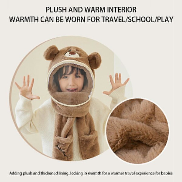 Barn Tegneserie Ansiktsdeksel Lue Vindtett Varmende Plysj Beanie For Skole Bear