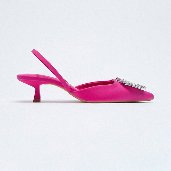 Damesko Spids Tå Lav Pink Diamant Sko Lav Hæl Bag Damesko red heel 41